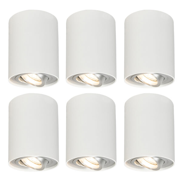 Opbouwspots Set van 6 spots wit en kantelbaar Rondoo up Aluminium Wit Deze 1 opbouwspot past in ieder interieur. Hij heeft een diameter 95 cm hoogte 125 cm. De