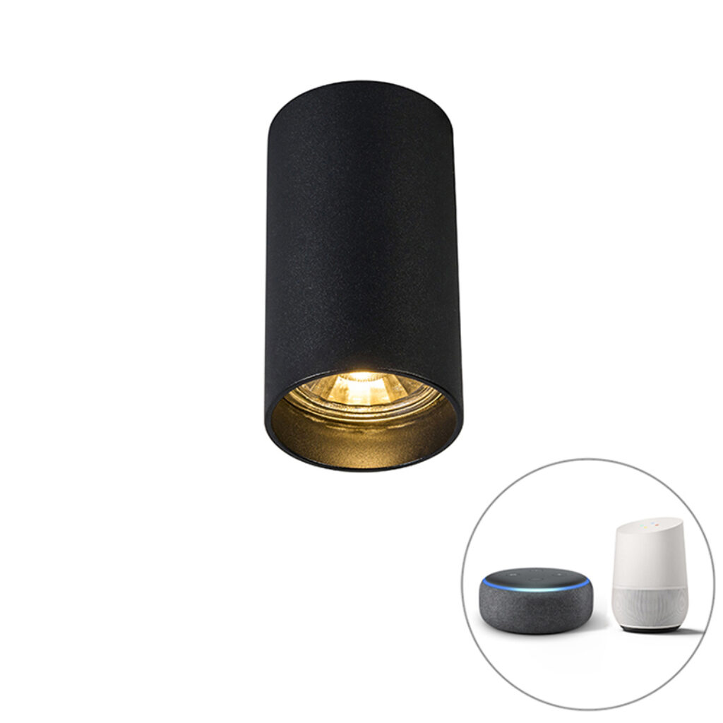 Opbouwspots Smart moderne spot zwart incl. WiFi GU10 Tuba Staal Zwart Super strakke design volledig gemaakt van staal afgewerkt in tijdloze zwarte kleur. Ook de