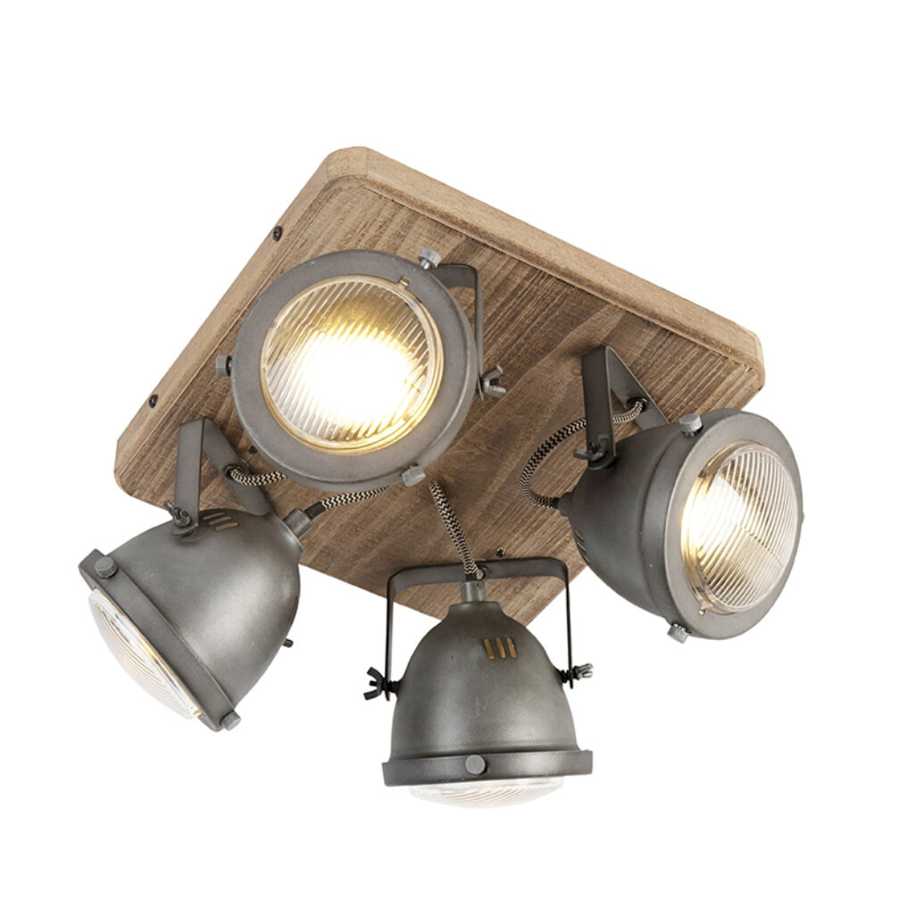 Opbouwspots Smart plafondlamp staal met hout incl. 4 WiFi GU10 Emado StaalHout Grijs Geef je interieur een stoere twist de Emado. Zijn combinatie van zorgt
