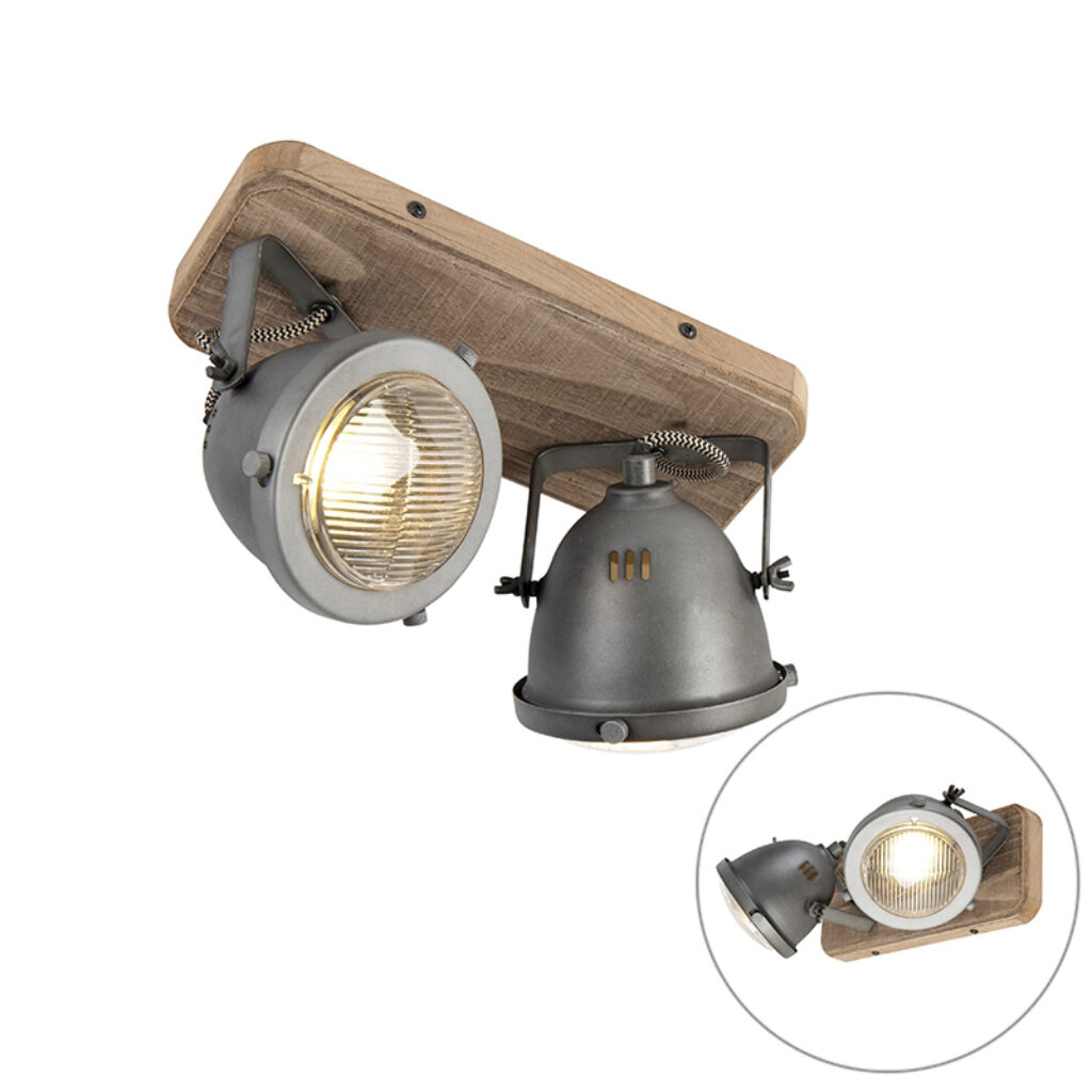 Opbouwspots smart spot grijs met hout incl. 2 WiFi GU10 Emado HoutStaal Grijs Een stoere eyecatcher deze Emado. De combinatie van staal zorgt ervoor dat de lamp