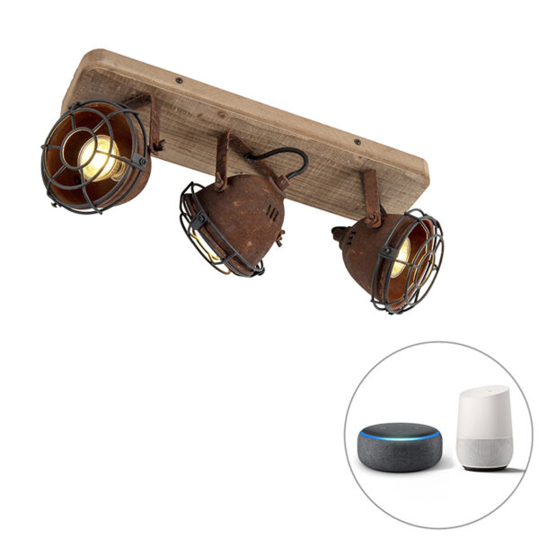 Opbouwspots Smart spot roestbruin kantelbaar incl. 3 WiFi GU10 Gina HoutStaal Roestbruin Een stoere ideaal voor in een industrieel De combinatie van het staal