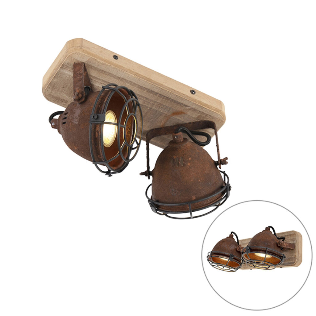 Opbouwspots Smart spot roestbruin met hout incl. 2 wifi GU10 Gina StaalHout Roestbruin Een ware toevoeging aan jouw dat is deze Het roestbruine in combinatie