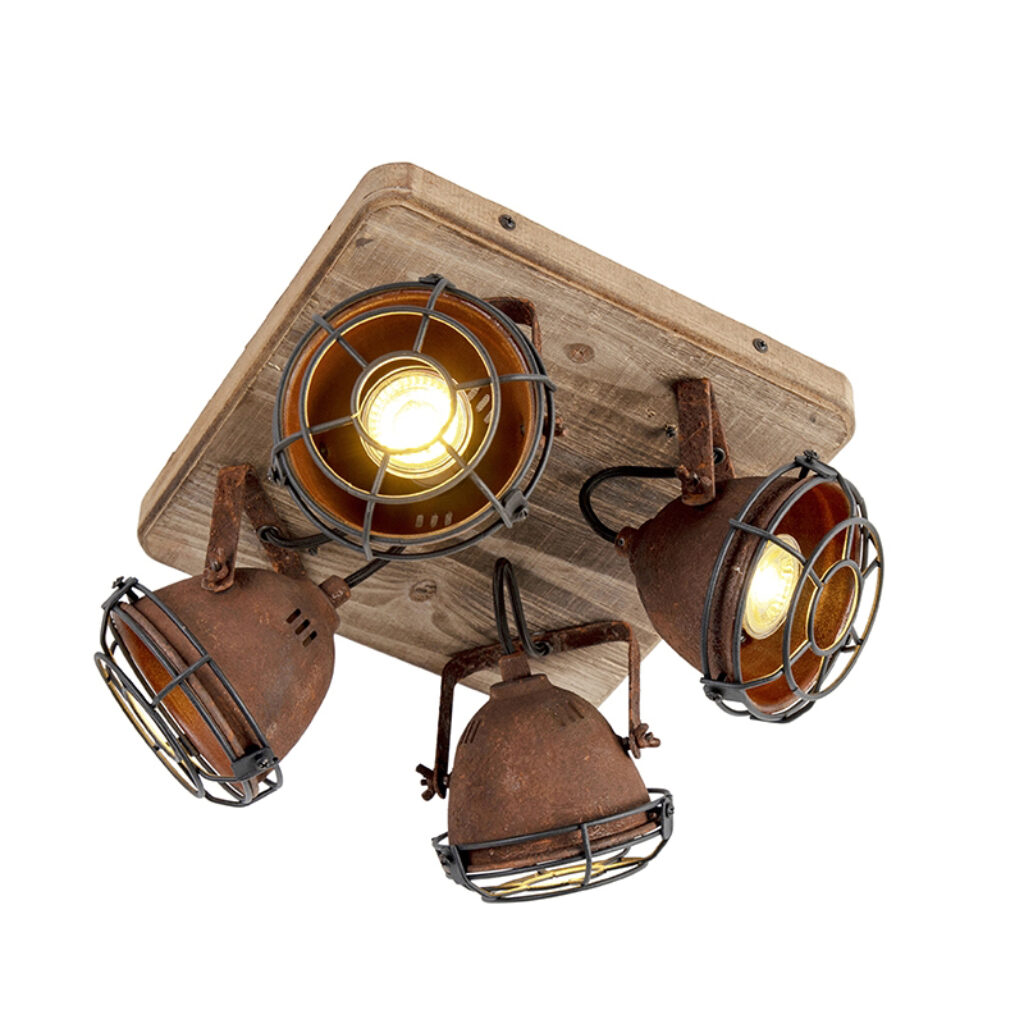 Opbouwspots Smart spot roestbruin met hout incl. 4 wifi GU10 Gina StaalHout Roestbruin Een ware toevoeging aan jouw dat is deze Het roestbruine in combinatie