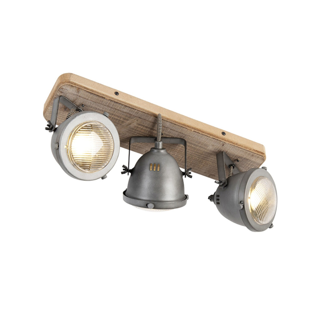 Opbouwspots Smart spot staal met hout kantelbaar incl. 3 WiFi GU10 Emado StaalHout Grijs Een stoere ideaal voor in een industrieel De combinatie van het