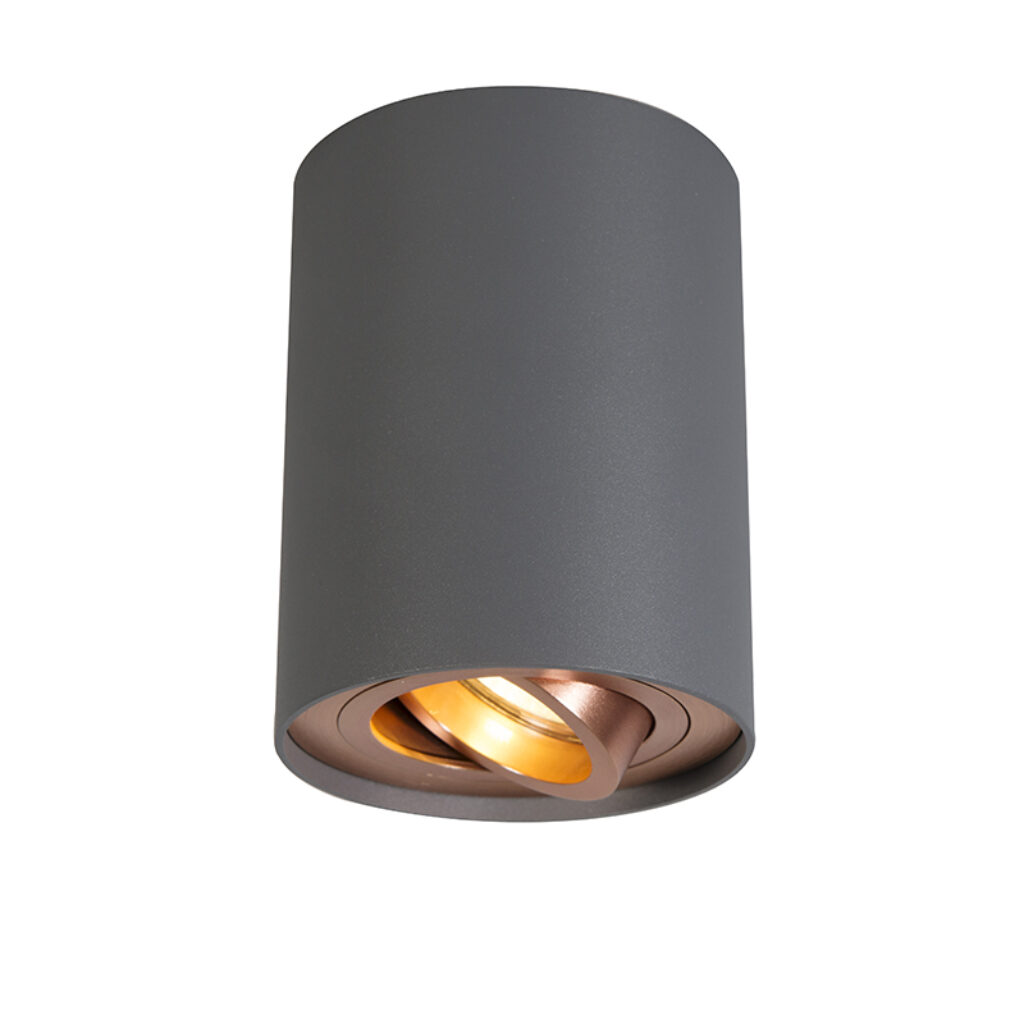 Opbouwspots Spot grijs met koper en kantelbaar Rondoo Up Aluminium Grijs Deze 1 up opbouwspot past in ieder interieur. Hij heeft een diameter van 95 cm hoogte