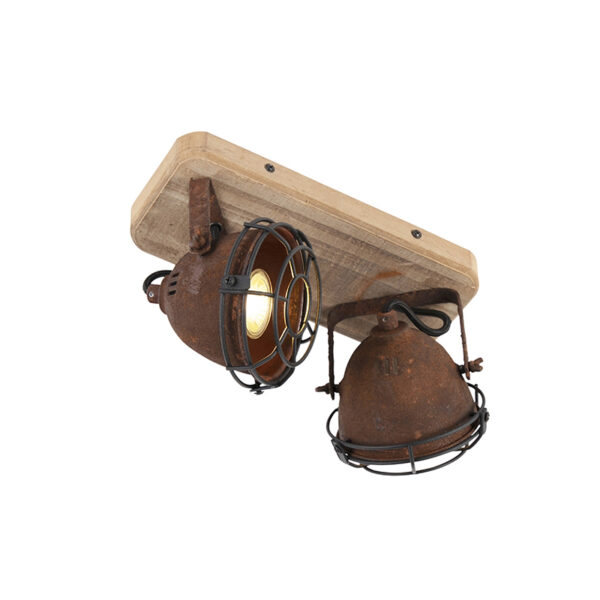 Opbouwspots spot roestbruin met hout kantelbaar Gina HoutStaal Roestbruin Een stoere ideaal voor in een industrieel De combinatie van het staal en de houten