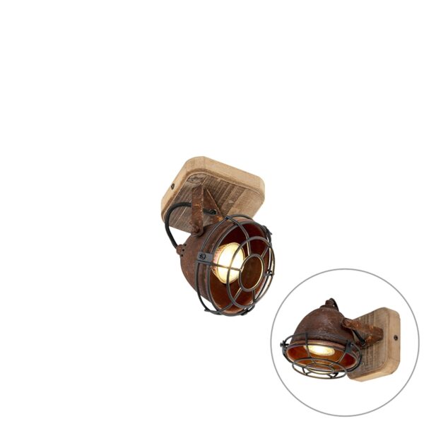 Opbouwspots spot roestbruin met hout kantelbaar Gina HoutStaal Roestbruin Een stoere ideaal voor in een industrieel De combinatie van het staal en de houten