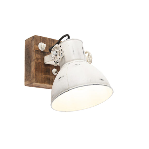 Industriële spot wit met mango hout 18 cm - Mangoes - Afbeelding 2