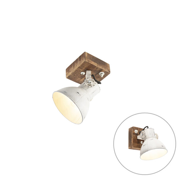 Opbouwspots spot wit met mango hout 18 cm Mangoes Staal Wit Een nostalgisch design in een nieuw De witte kleur het en de afwerking geeft hanglamp stoere