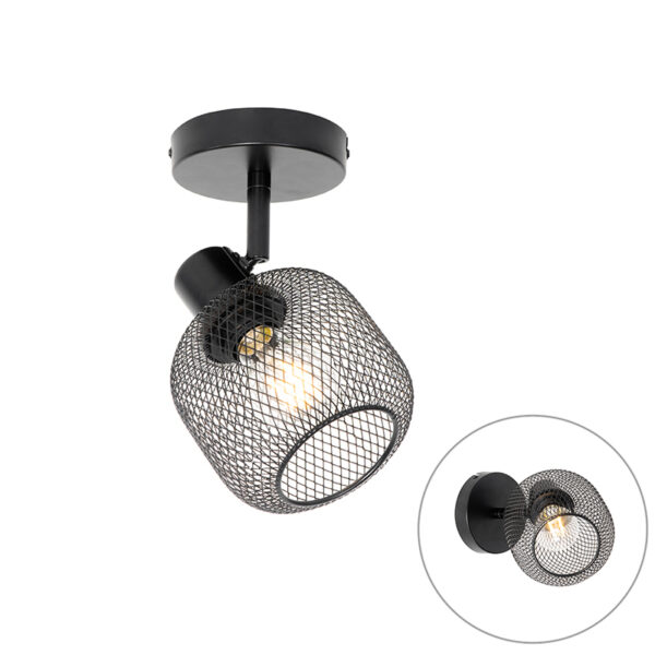 Opbouwspots spot zwart Bliss Mesh Staal Zwart is een sfeervolle voor aan de wand of het Leuk in woonkamer hal slaapkamer. Doordat kap gaas structuur heeft geeft