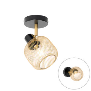 Opbouwspots spot zwart met goud Bliss Mesh Staal is een sfeervolle voor aan de wand of het Leuk in woonkamer hal slaapkamer. Doordat kap gaas structuur heeft