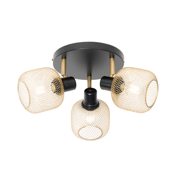 Opbouwspots spot zwart met goud Bliss Mesh Staal Wat een sfeervolle plafondspot is Zijn gaas structuur zorgt voor gezellig lichteffect in de ruimte. De lamp