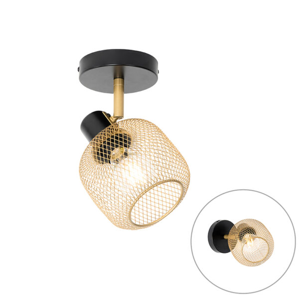 Opbouwspots spot zwart met goud Bliss Mesh Staal is een sfeervolle voor aan de wand of het Leuk in woonkamer hal slaapkamer. Doordat kap gaas structuur heeft