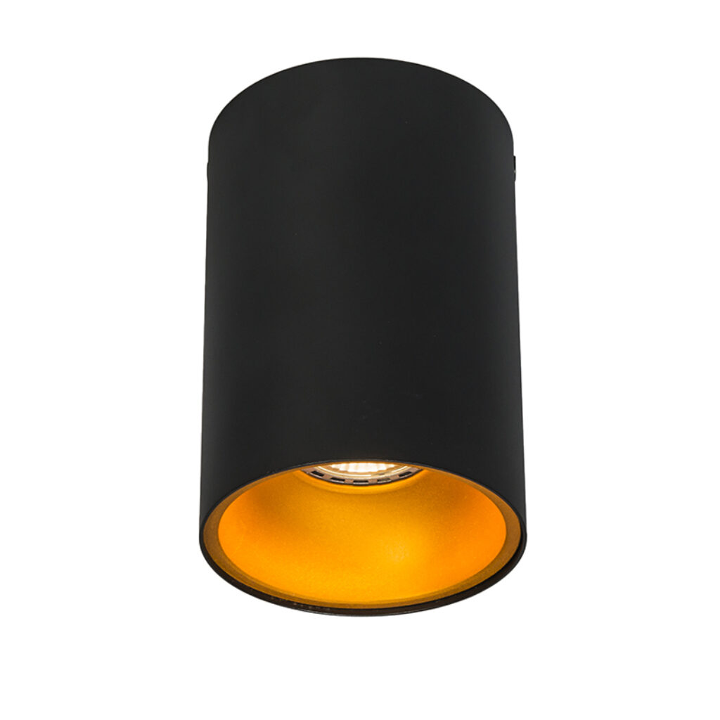 Opbouwspots Spot zwart met goud Deep Staal Zwart Deze opbouwspot past in ieder modern interieur. Hij heeft een diameter van 95 cm en hoogte 14 cm. De afmeting