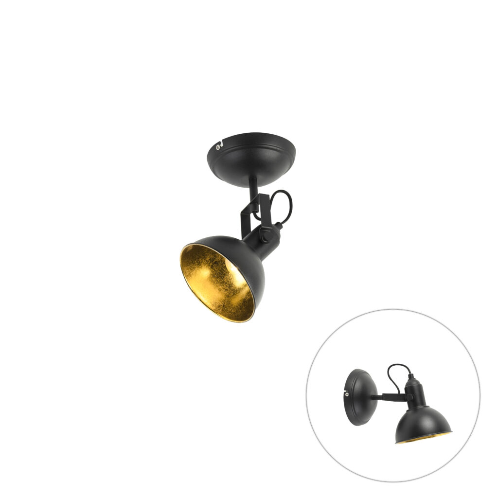 Opbouwspots Spot zwart met goud en kantelbaar Tommy Staal Zwart Wat een eyecatcher in De plafondspot hoort echt thuis industrieel interieur. combinatie van de