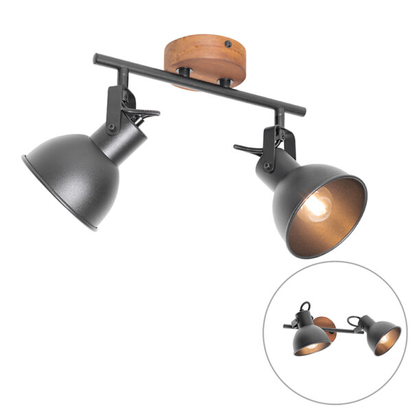 Opbouwspots spot zwart met hout kantelbaar Tommy StaalHout Zwart Geef je interieur een industrieel tintje deze Tommy. Deze is gemaakt van staal en afgewerkt in