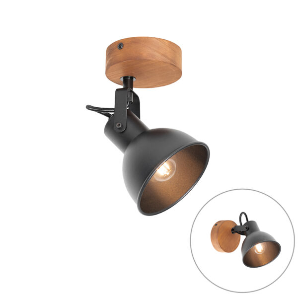 Opbouwspots spot zwart met hout kantelbaar Tommy StaalHout Zwart Geef je interieur een industrieel tintje deze Tommy. Deze is gemaakt van staal en afgewerkt in