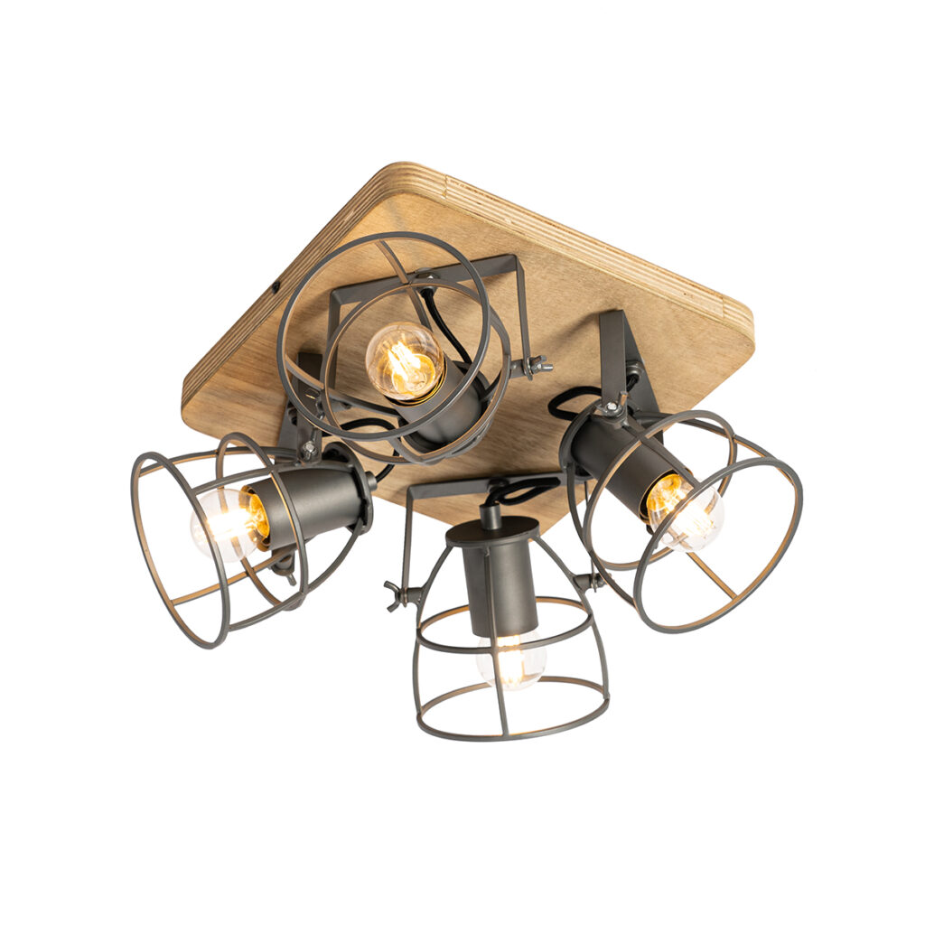 Opbouwspots spot zwart met hout verstelbaar Arthur HoutStaal Bruin Plafondlamp voelt zich helemaal thuis in een industrieel interieur. De lamp is gemaakt van