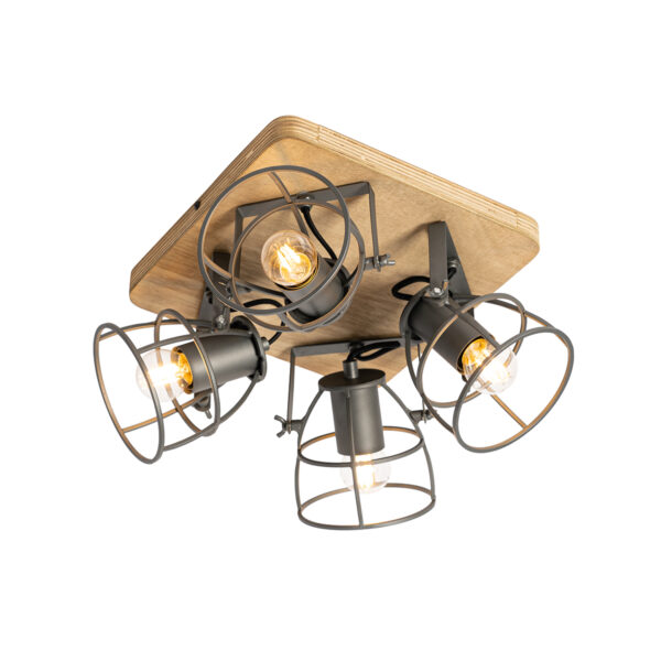 Opbouwspots spot zwart met hout verstelbaar Arthur HoutStaal Bruin Plafondlamp voelt zich helemaal thuis in een industrieel interieur. De lamp is gemaakt van