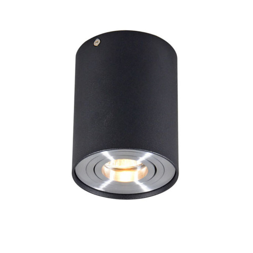 Opbouwspots Spot zwart en staal kantelbaar Rondoo up AluminiumStaal Chroom Deze 1 opbouwspot past in ieder interieur. Hij heeft een diameter van 95 cm hoogte
