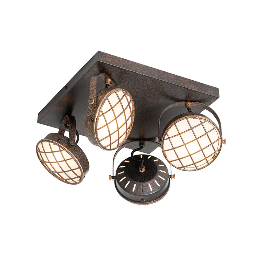 Opbouwspots Vintage spot roestbruin vierkant Tamina GlasStaal Roestbruin Plafondlamp past perfect in een vintage of industrieel interieur. Doordat de spots