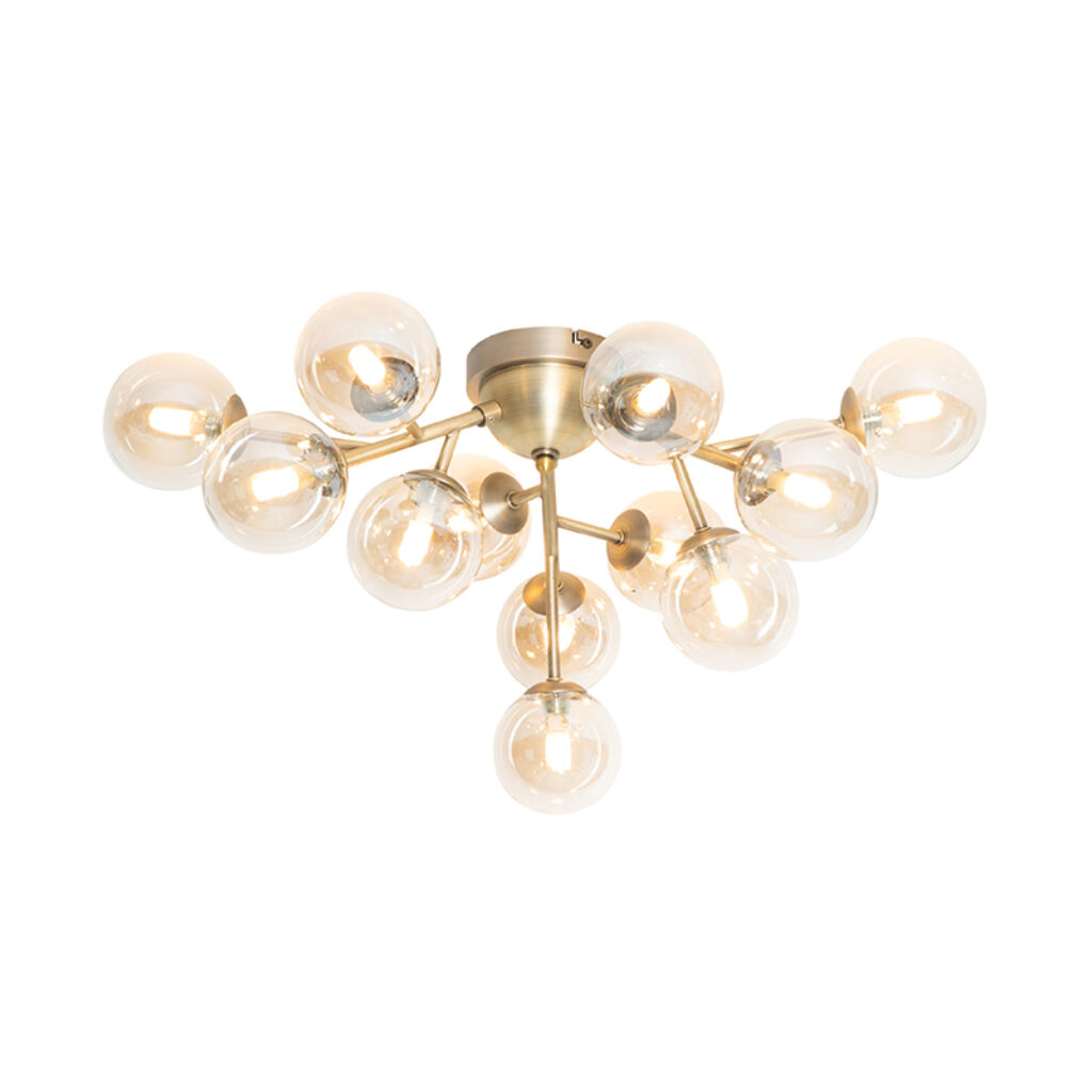 plafondlampen Art Deco plafondlamp brons met amber glas Bianca GlasStaal Brons Ga voor sfeer Bianca. Deze lamp is gemaakt van staal en afgewerkt in een bronzen