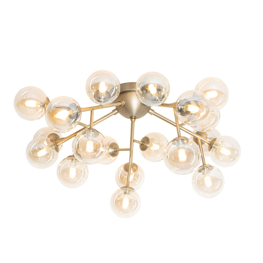 plafondlampen Art Deco plafondlamp brons met amber glas Bianca GlasStaal Brons Haal een echte eyecatcher in huis Bianca. Deze moderne heeft maar liefst