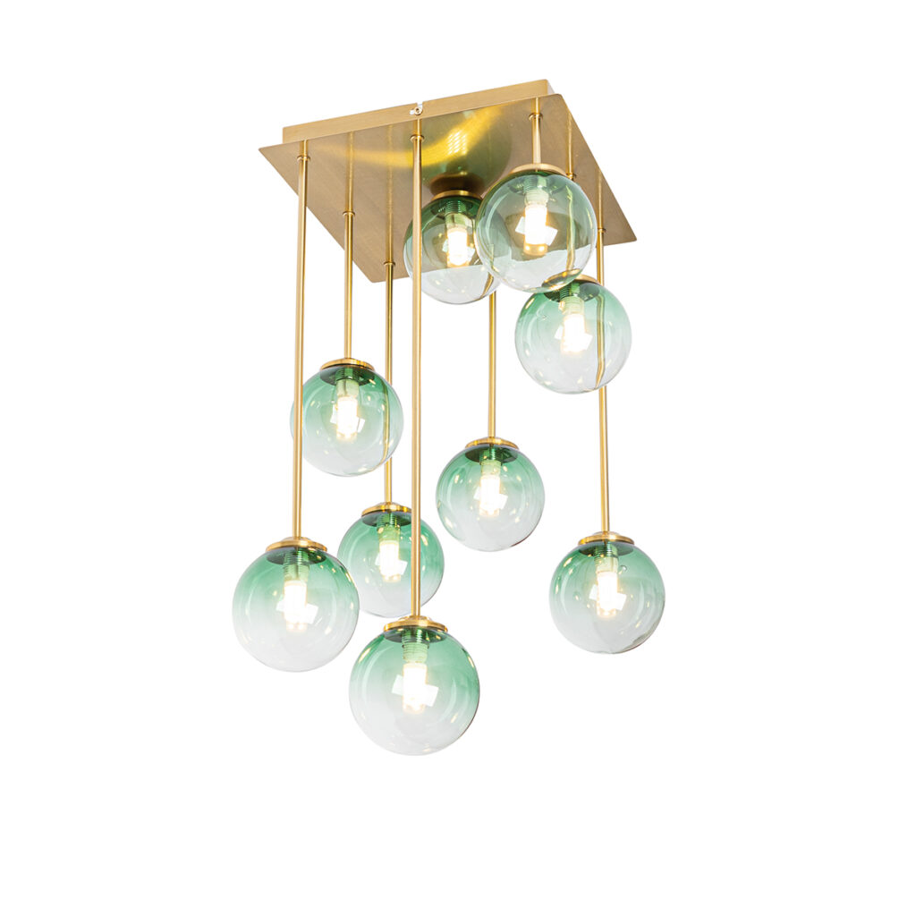 plafondlampen Art Deco plafondlamp goud met groen glas Athens StaalGlas Groen Wauw wat een pareltje deze art deco gemaakt van staal afgewerkt in het messing.