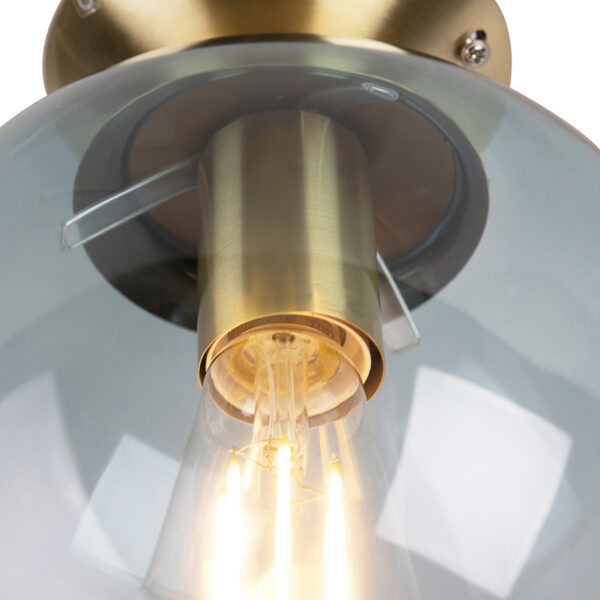 Art Deco plafondlamp messing met blauw glas - Pallon - Afbeelding 2