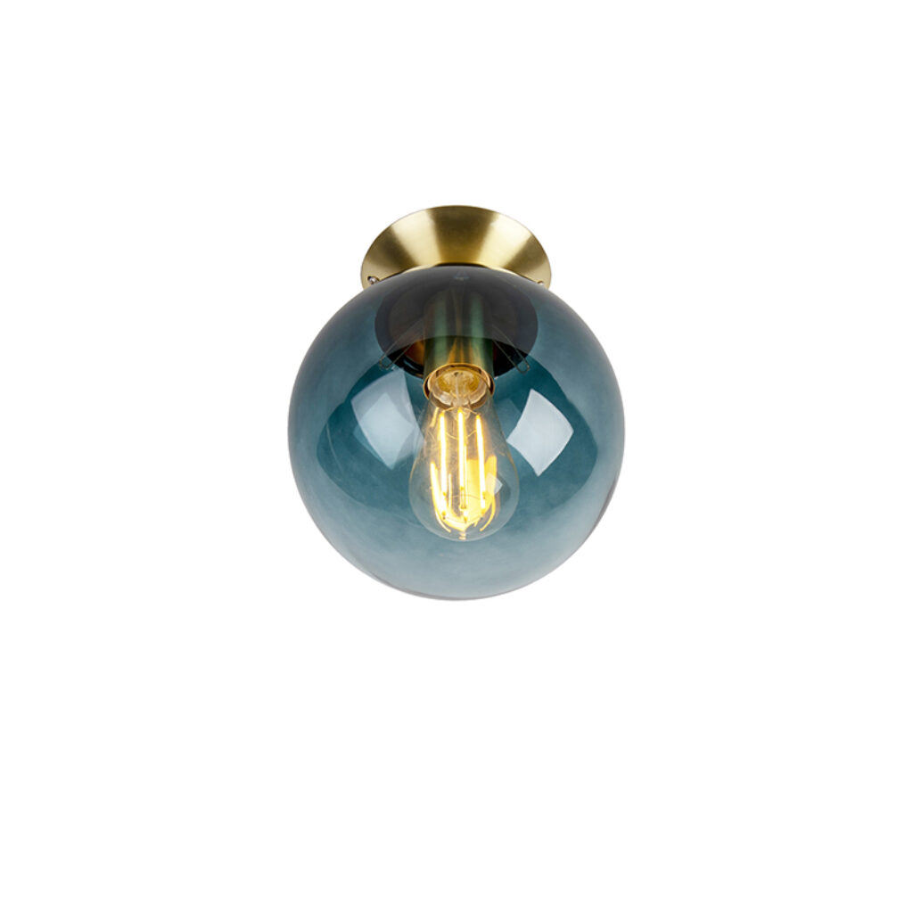 plafondlampen Art deco plafondlamp messing met oceaanblauw glas Pallon GlasStaal Blauw Deze is speciaal in zijn door de blauwe kleur van het combinatie dit echt
