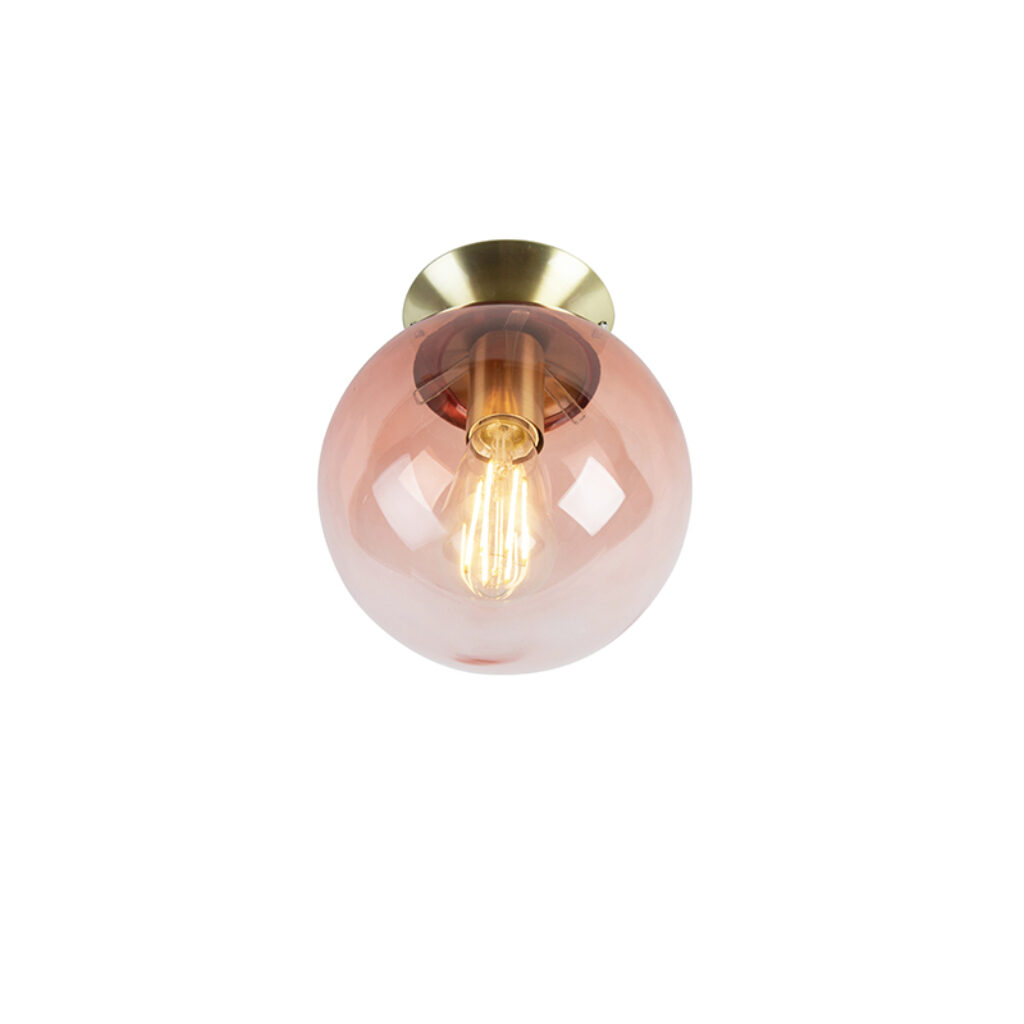 plafondlampen Art deco plafondlamp messing met roze glas Pallon GlasStaal Roze De is een plaatje om te zien. combinatie van het en de kleur zorgt romantische
