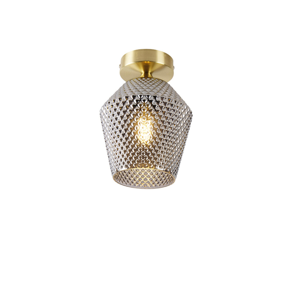 plafondlampen Art deco plafondlamp messing met smoke glas Karce GlasStaal is een prachtige perfect te gebruiken als basisverlichting in Mooi afgewerkt en