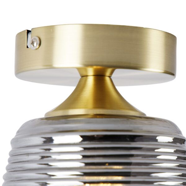 Art deco plafondlamp messing met smoke glas - Michi - Afbeelding 2