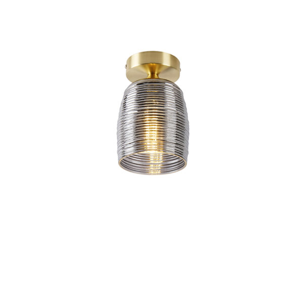 plafondlampen Art deco plafondlamp messing met smoke glas Michi GlasStaal is perfecte Deco toevoeging in Mooi afgewerkt een armatuur en glas. Het geribbelde