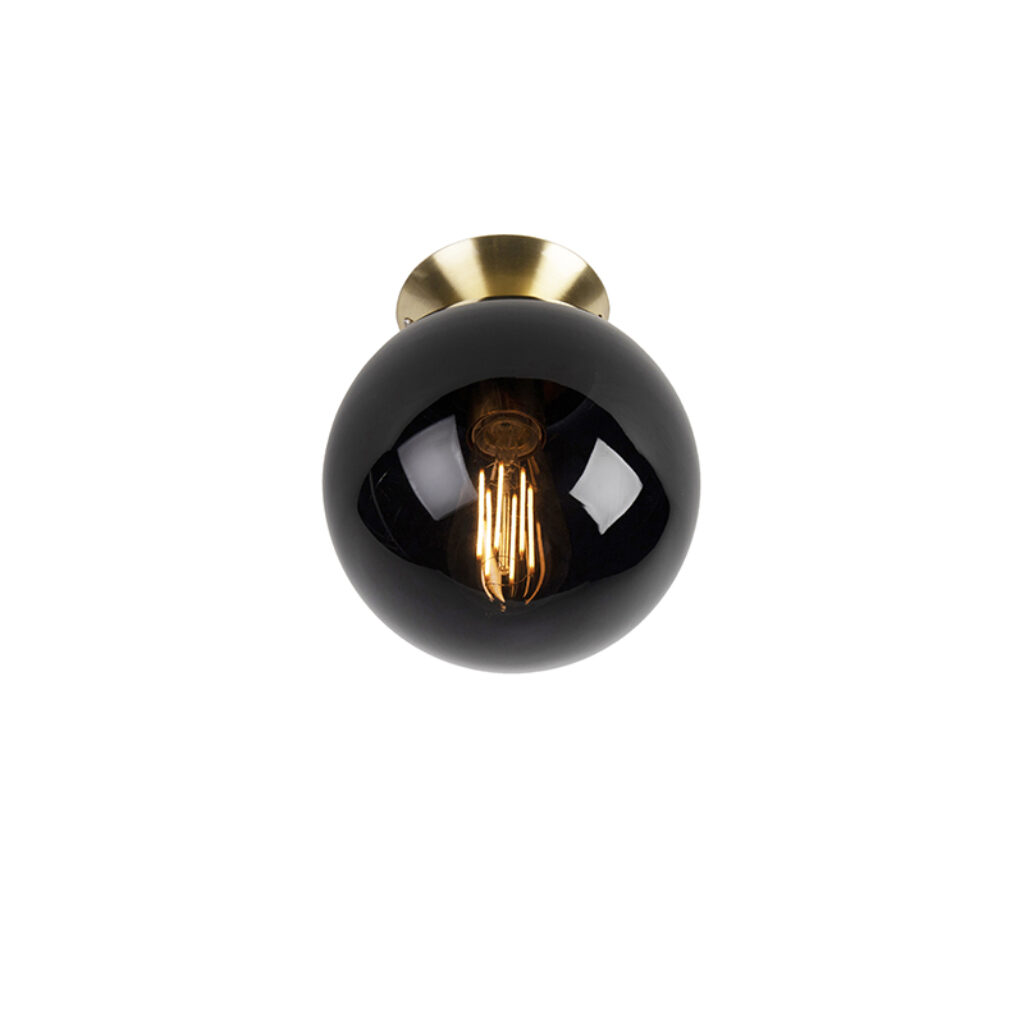 plafondlampen Art deco plafondlamp messing met zwart glas Pallon GlasStaal Zwart Deze is speciaal in zijn door de zwarte kleur van het en combinatie goud echt