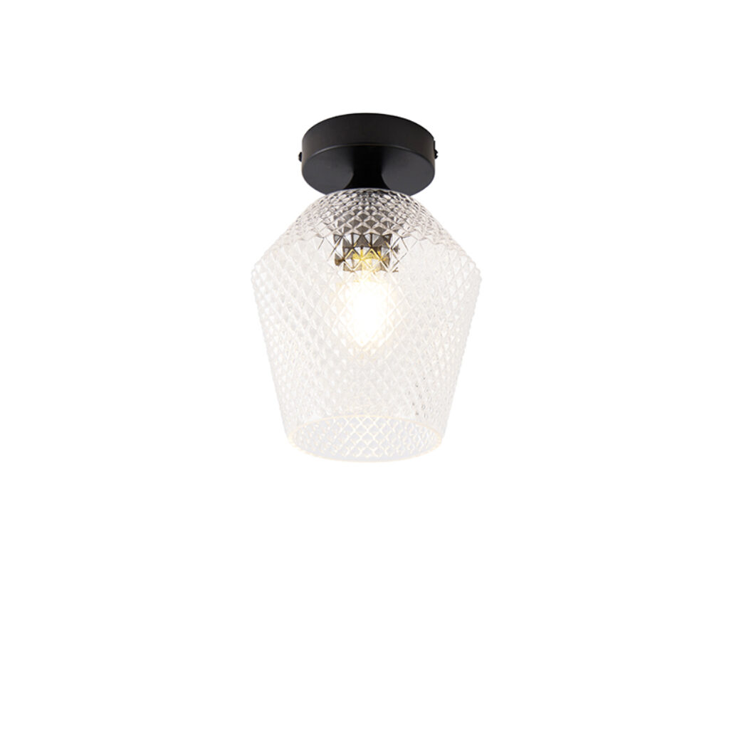 plafondlampen Art Deco plafondlamp zwart Karce GlasStaal Zwart is een onopvallende perfect te gebruiken als basisverlichting in Tijdloos afgewerkt en geribbeld