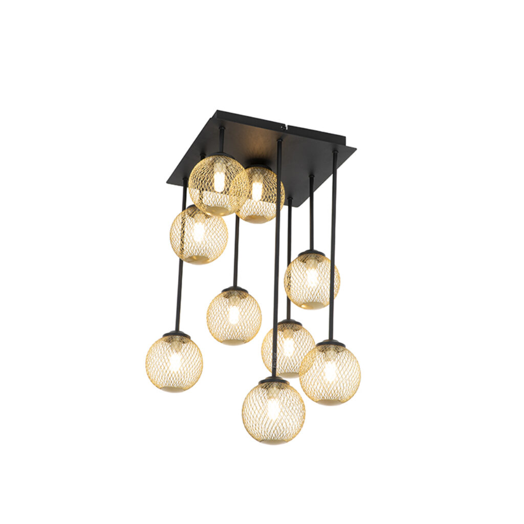 plafondlampen Art Deco plafondlamp zwart met goud Athens Wire Staal Goud Wauw wat een blikvanger is Deze prachtige heeft door zijn die ieder op andere hoogte