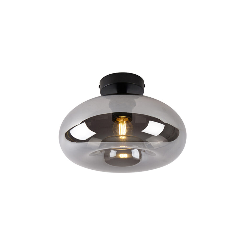 plafondlampen Art Deco plafondlamp zwart met smoke glas Busa GlasStaal Zwart Wauw wat een prachtige is Busa. Zijn organische vorm zorgt ervoor dat hij direct de