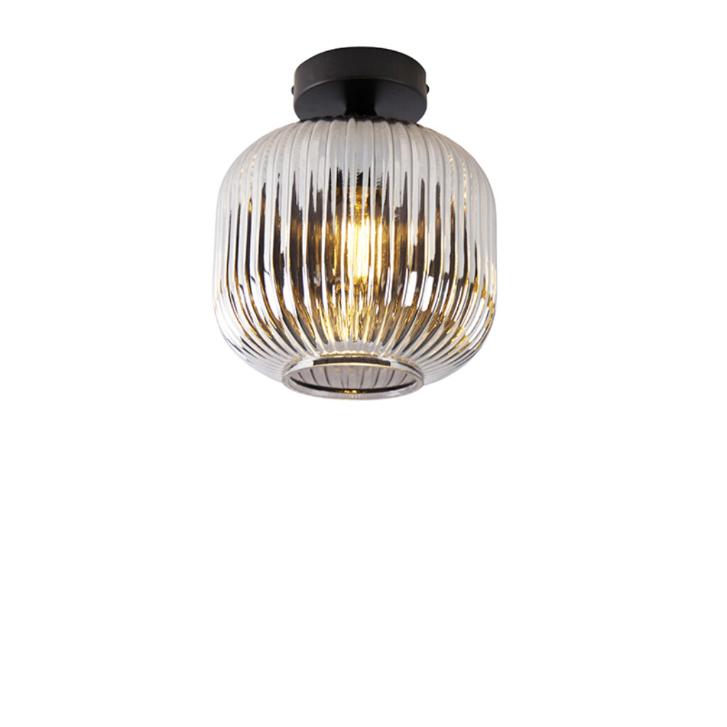 plafondlampen Art deco plafondlamp zwart met smoke glas Karel GlasStaal Zwart Onze is luxueus afgewerkt en tijdloos zwart. Het excentrieke design van steelt de