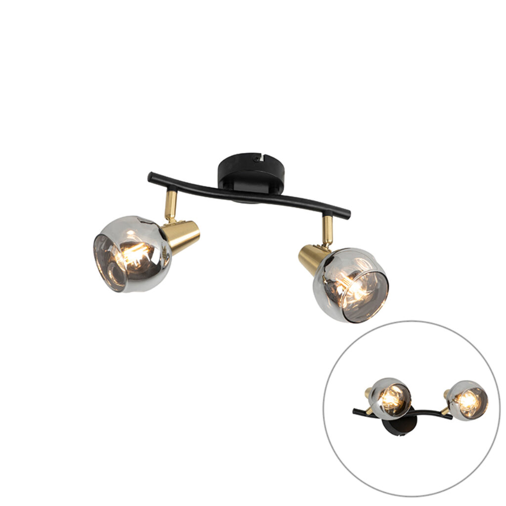 plafondlampen Art Deco plafondlamp zwart met smoke glas Vidro GlasStaal Wat een luxe spot deze Door het effect krijgt de lamp mysterieuze maar sfeervolle look.