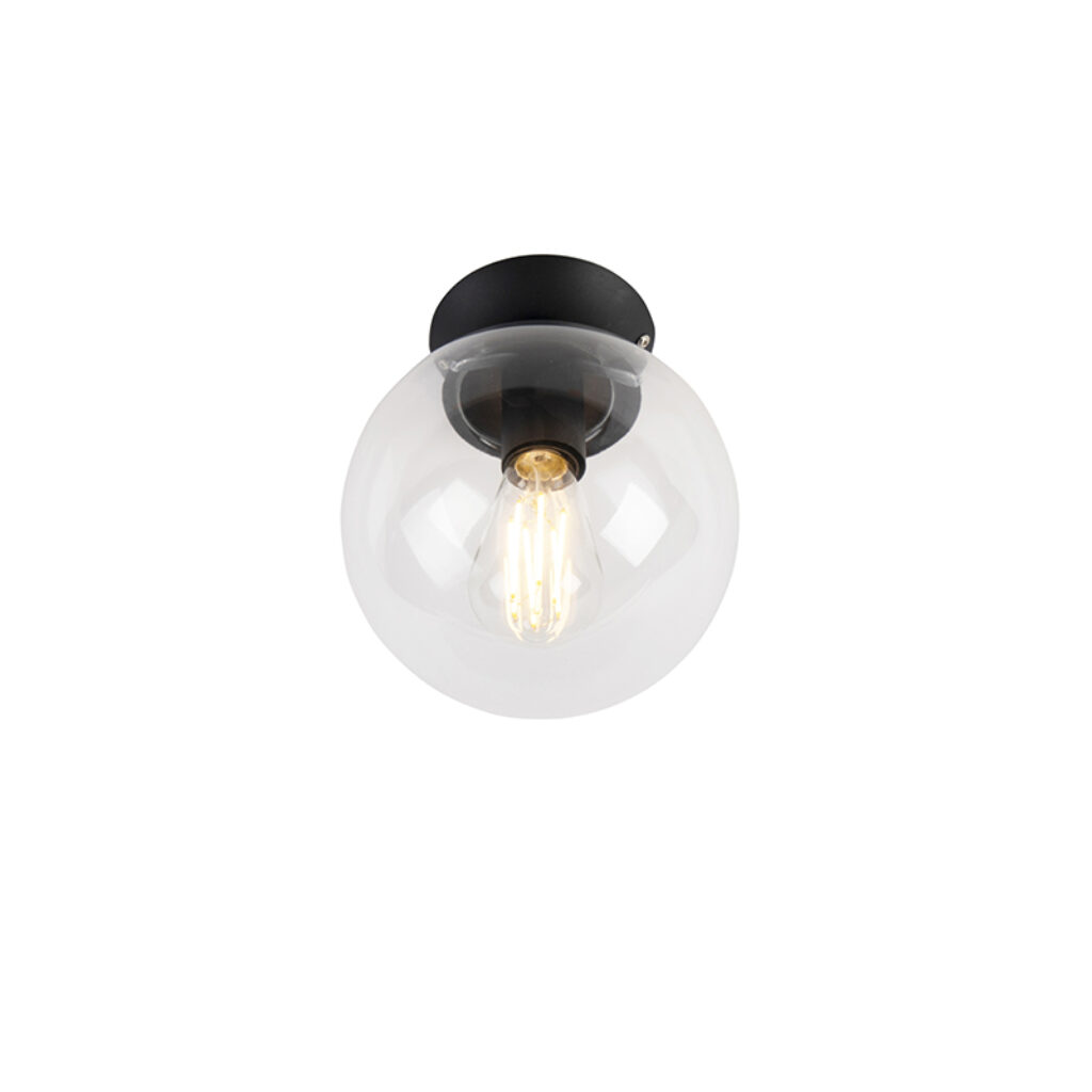plafondlampen Art deco plafondlamp zwart Pallon GlasStaal Transparant Deze is een tijdloze mooi afgewerkt in De glazen bol volledig doorzichtig en daardoor kies