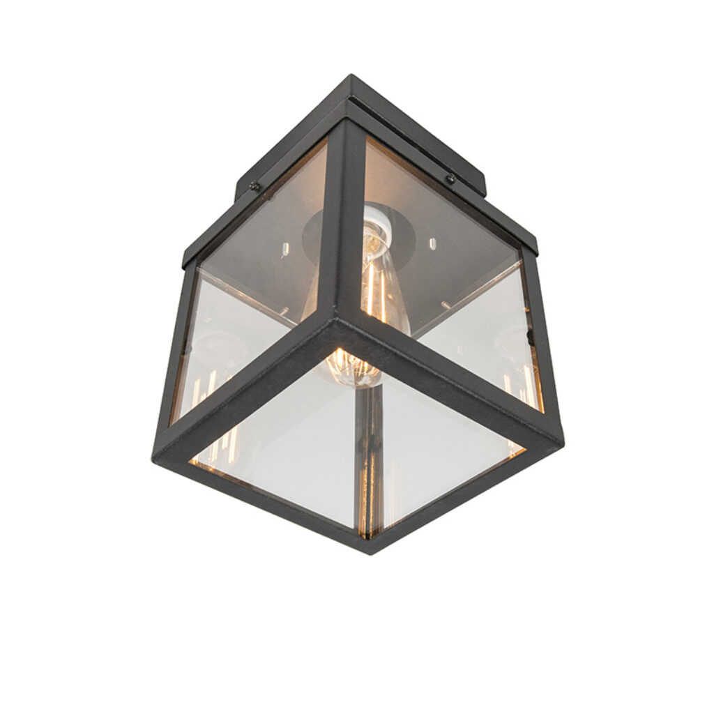 plafondlampen buiten buitenplafondlamp zwart Rotterdam GlasRoestvrij staal Zwart Deze bestaat uit een vierkant frame voorzien van glazen panelen aan de