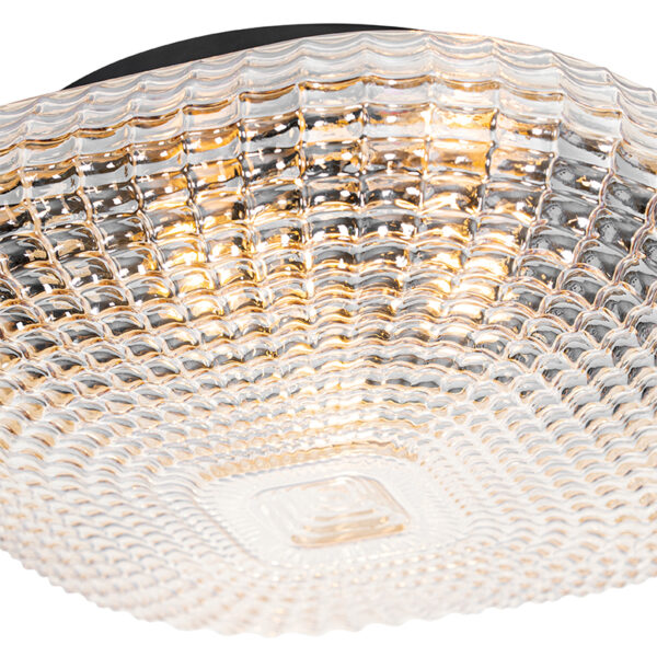 Klassieke plafondlamp zwart met amber glas 40 cm IP44 - Damian - Afbeelding 2