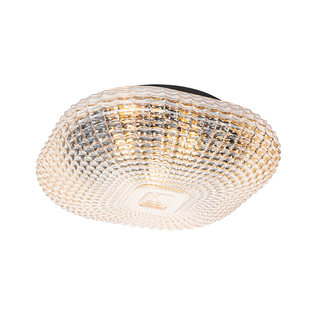 plafondlampen buiten Klassieke plafondlamp zwart met amber glas 40 cm IP44 Damian GlasStaal Transparant Een duurzame in een klassiek is de perfecte