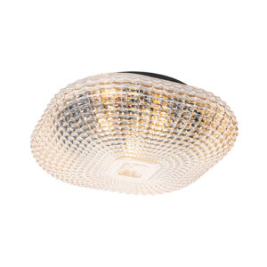 plafondlampen buiten Klassieke plafondlamp zwart met amber glas 40 cm IP44 Damian GlasStaal Transparant Een duurzame in een klassiek is de perfecte