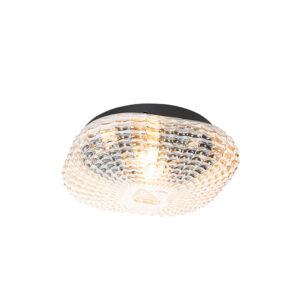 plafondlampen buiten Klassieke plafondlamp zwart met amber glas 30 cm IP44 Damian GlasStaal Transparant Een duurzame in een klassiek is de perfecte