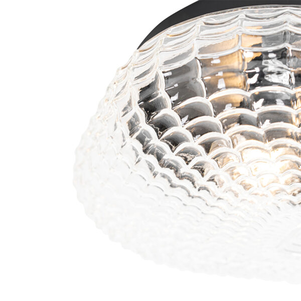 Klassieke plafondlamp zwart met helder glas 30 cm IP44 - Damian - Afbeelding 2