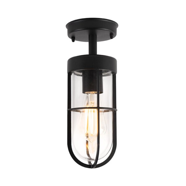 Landelijke buitenplafondlamp zwart met glas IP44 - Elza - Afbeelding 2