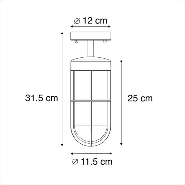 Landelijke buitenplafondlamp zwart met glas IP44 - Elza - Afbeelding 3