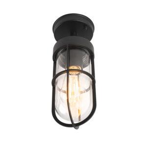 plafondlampen buiten Landelijke buitenplafondlamp zwart met glas IP44 Elza AluminiumGlas Zwart Dit is de Een leuke lamp voor onder je terras hij straalt echt